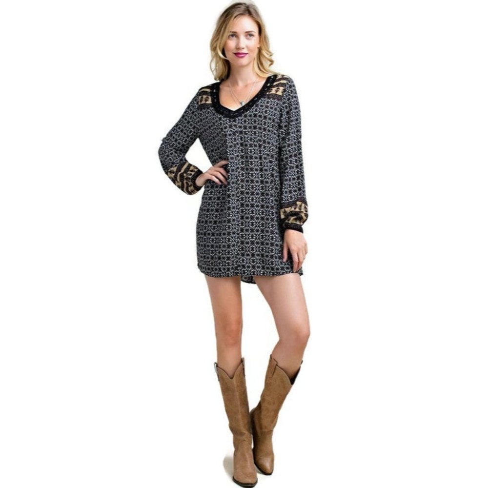 Kori America Border Print Swing Dress , Black
